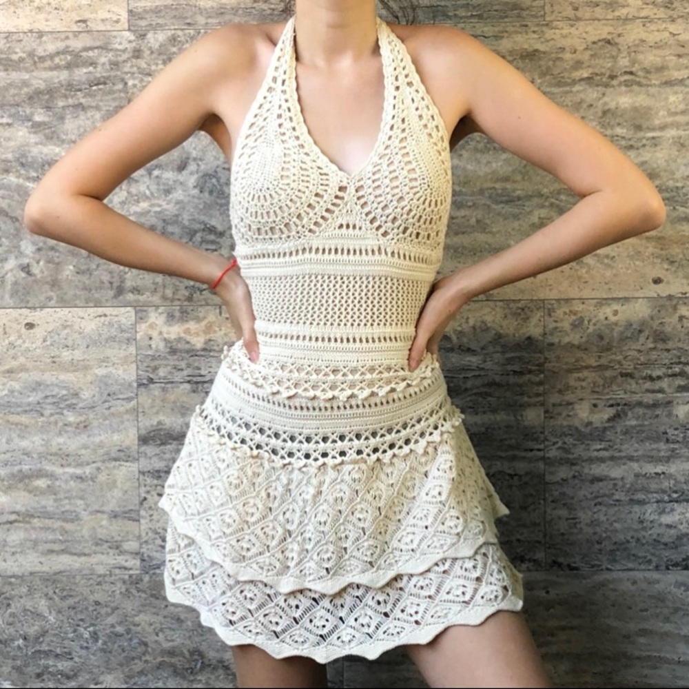 Crochet Knit Halter Boho Dress